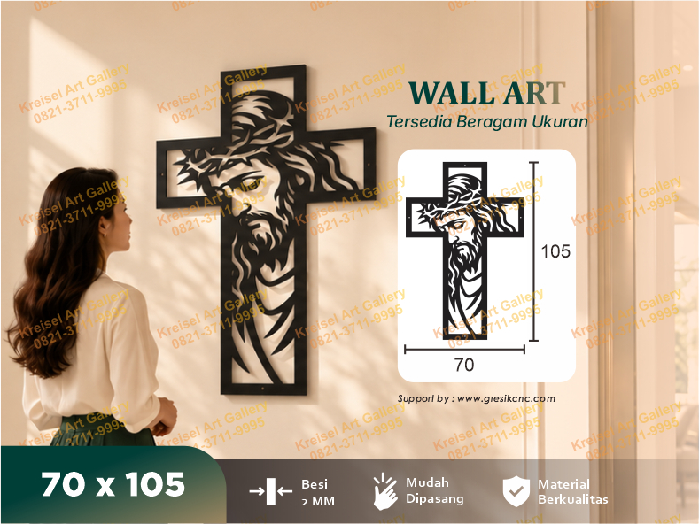 WALL ART - Framed Jesus Portrait Cross Wall Art (CRS-H)