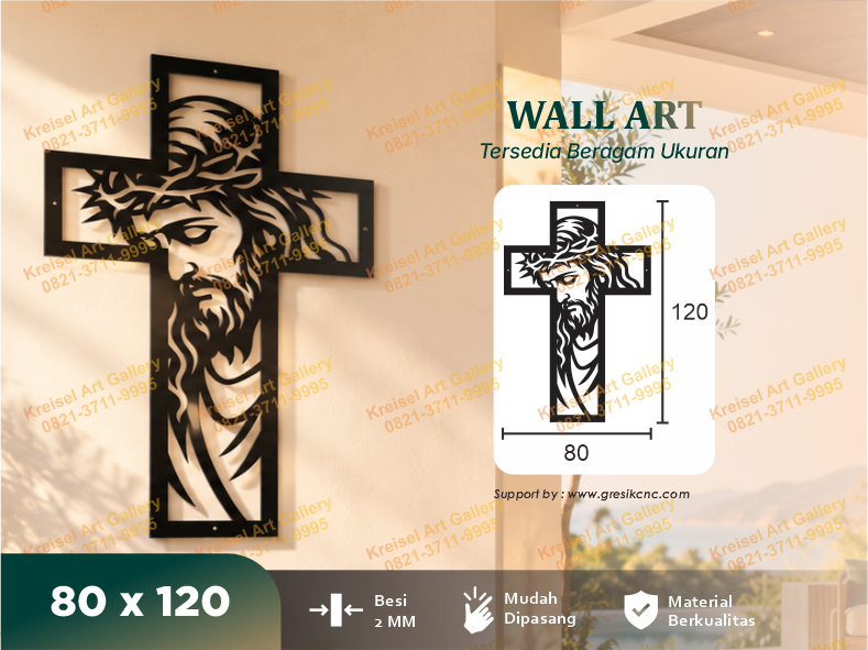 WALL ART - Framed Jesus Portrait Cross Wall Art (CRS-H)